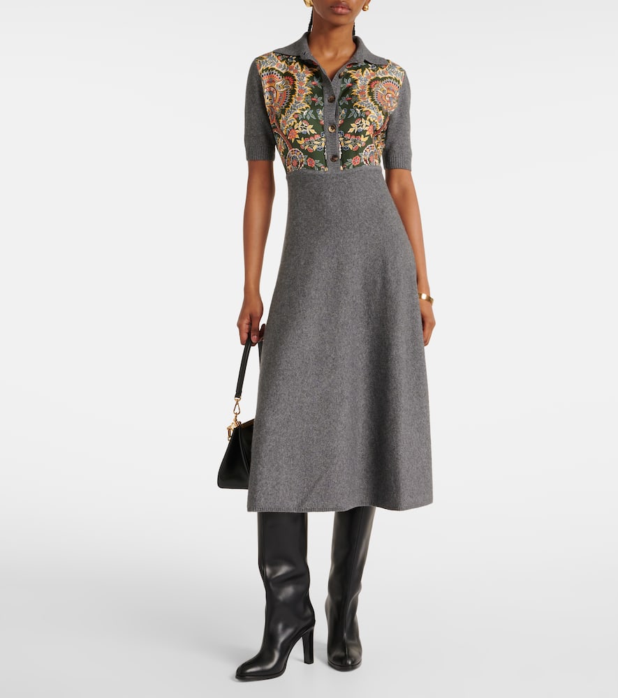 Paisley silk-trimmed polo dress