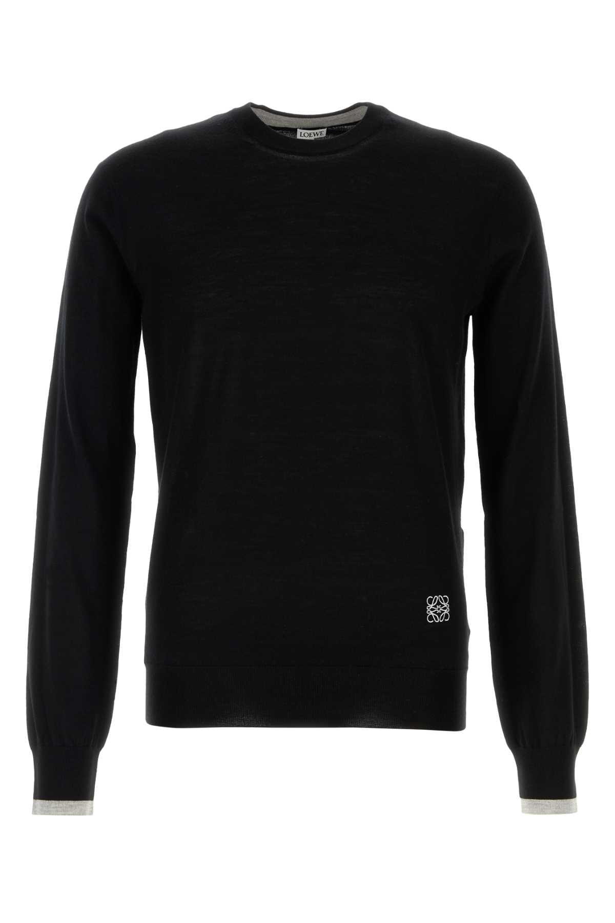 Logo-Embroidered Wool Sweater — Black