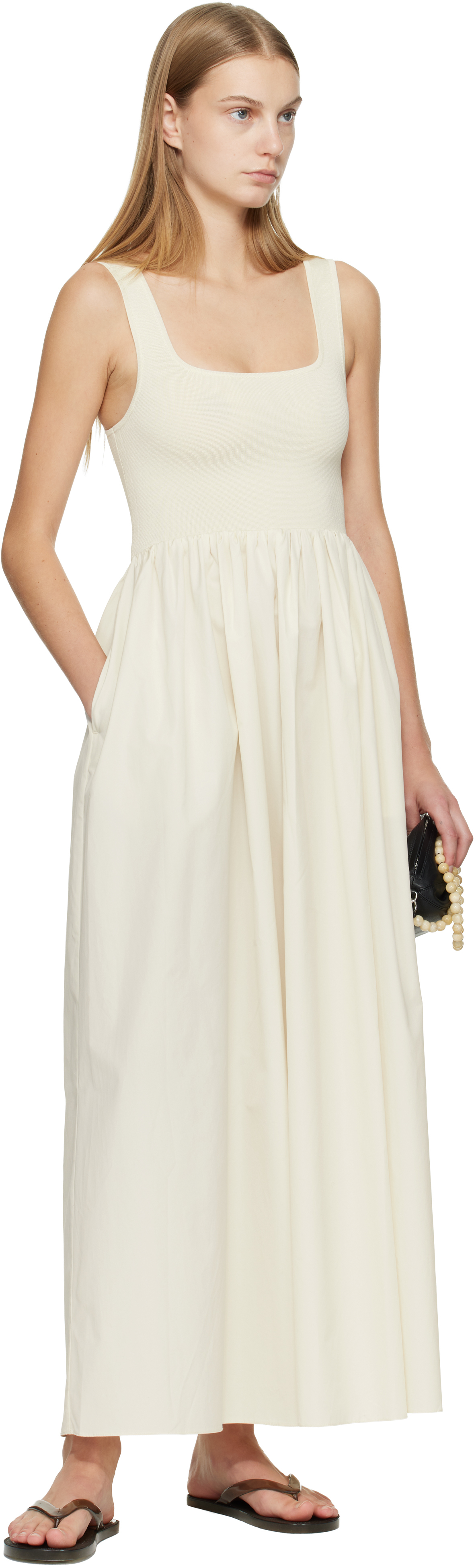Off-White Knit & Cotton Maxi Dress