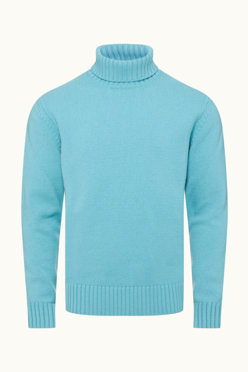 Merino Wool and Cashmere Blend Turtleneck — Blue