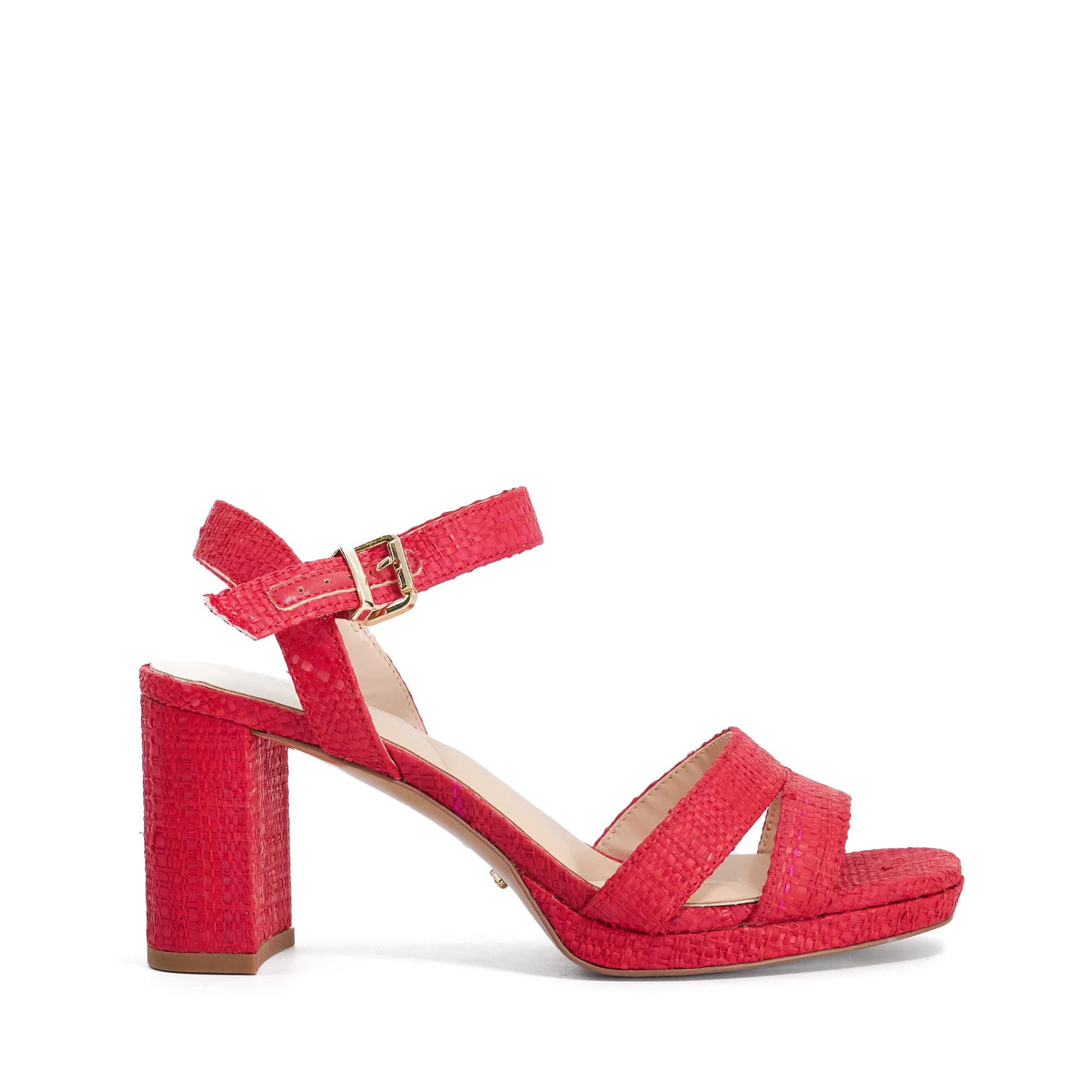 Dune London Womens Ladies Manifesting - Block Heel Sandals - Red Leather