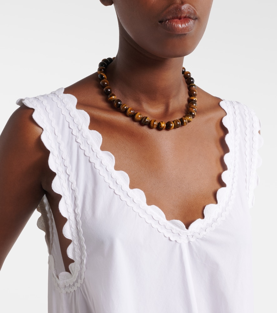 Embroidered scalloped cotton poplin midi dress