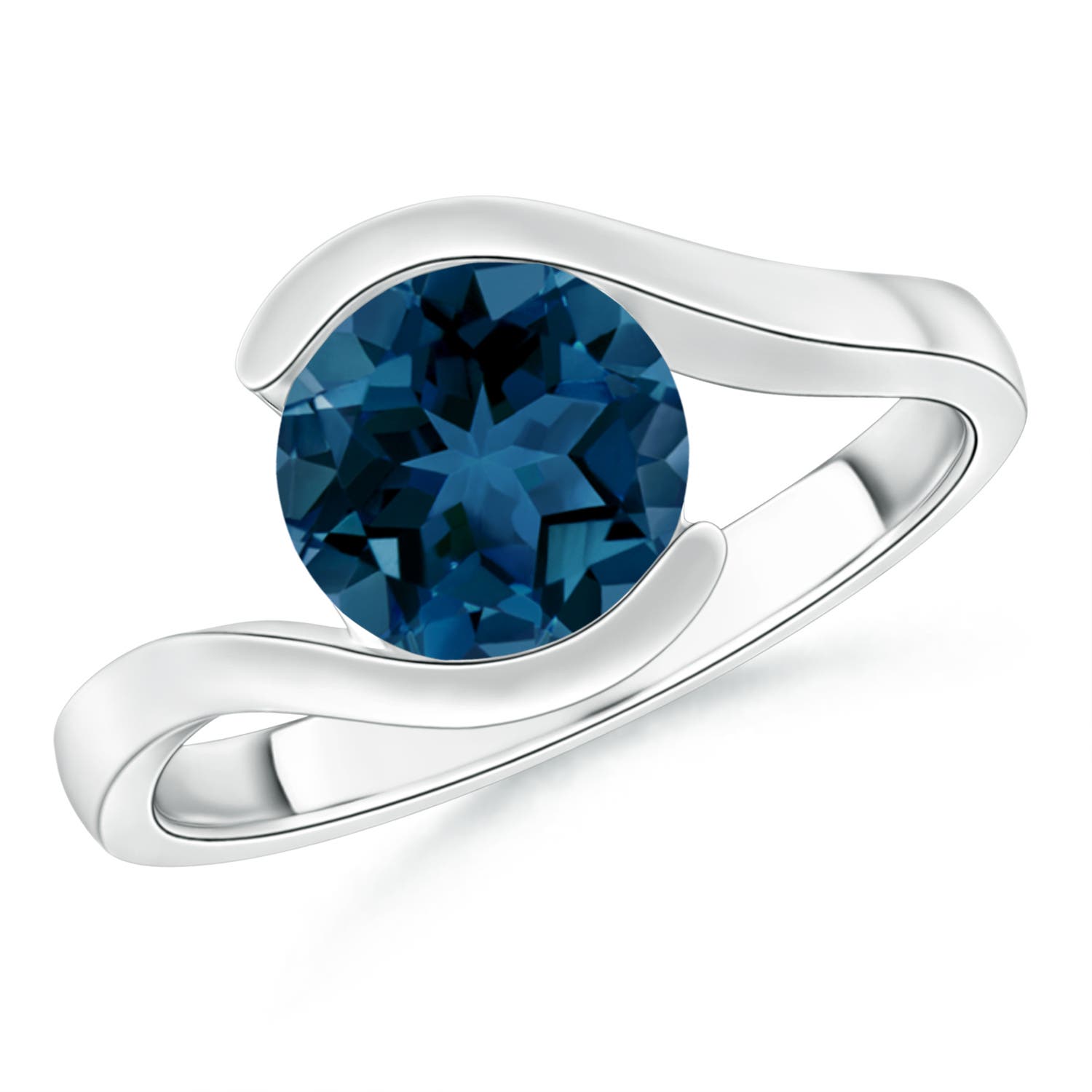 Angara 2.35 Carats Semi Bezel-Set Solitaire Round London Blue Topaz Bypass Ring in Platinum