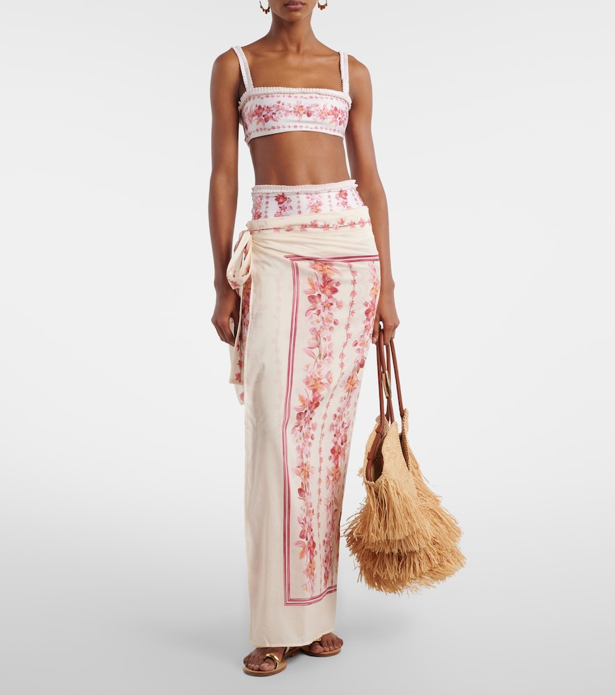 Lavanda floral cotton and silk beach cover-up