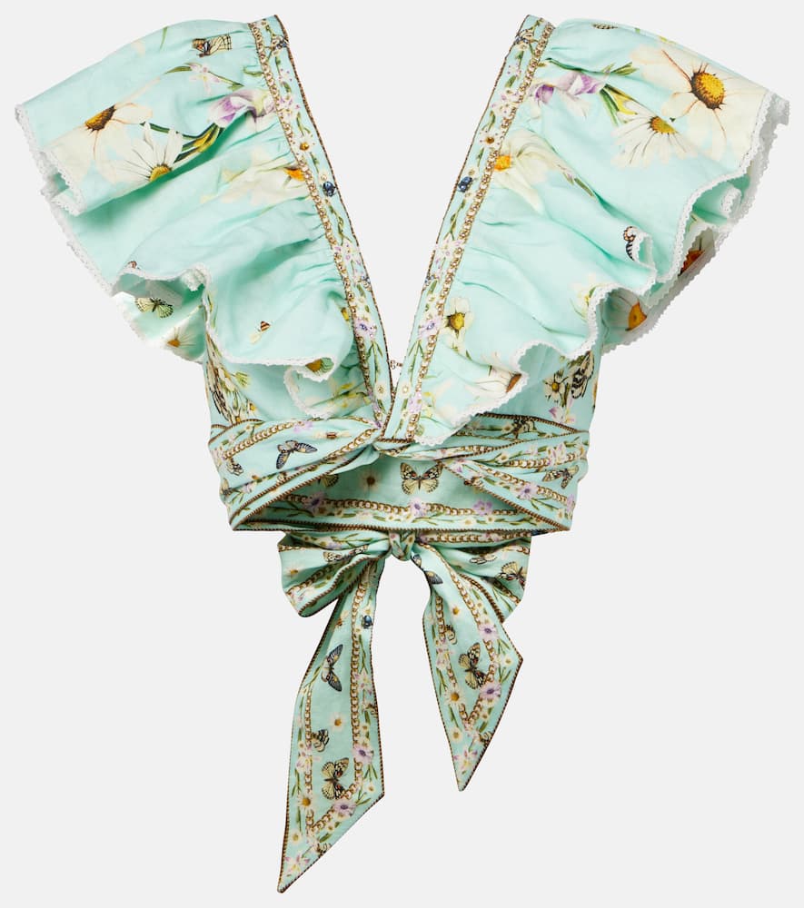 Floral Freefall linen crop top