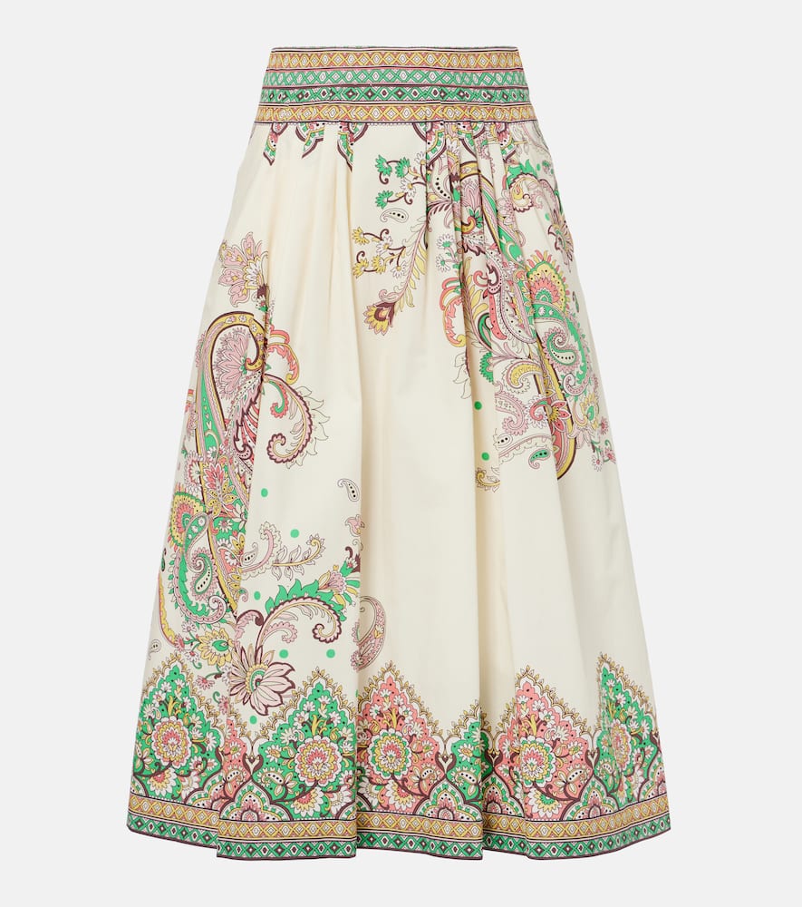 Paisley printed cotton poplin midi skirt