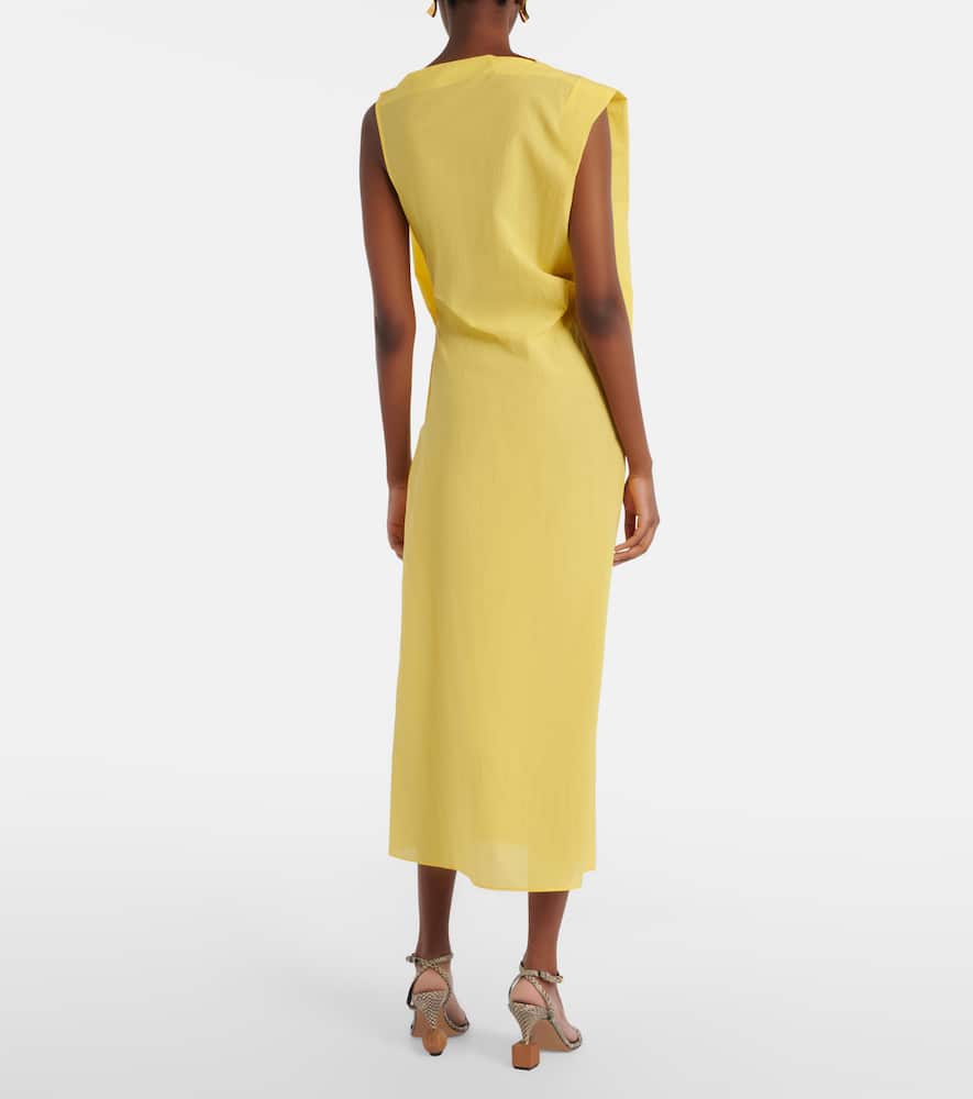 Drap cotton-blend poplin midi dress