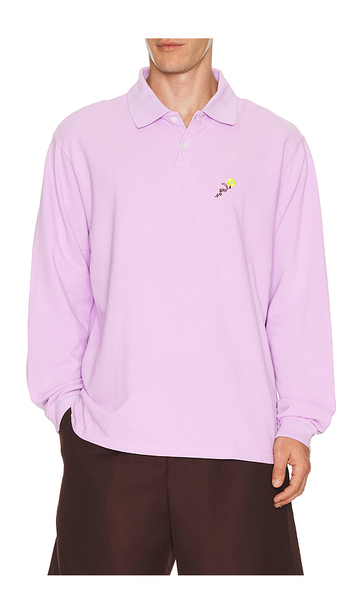 Vowels Long Sleeve Pique Polo in Lavender - Lavender. 1 also