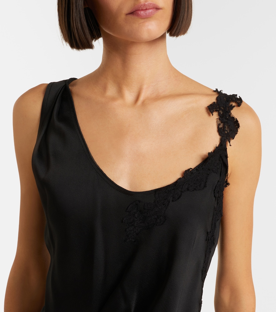 Lace-trimmed crêpe satin midi dress