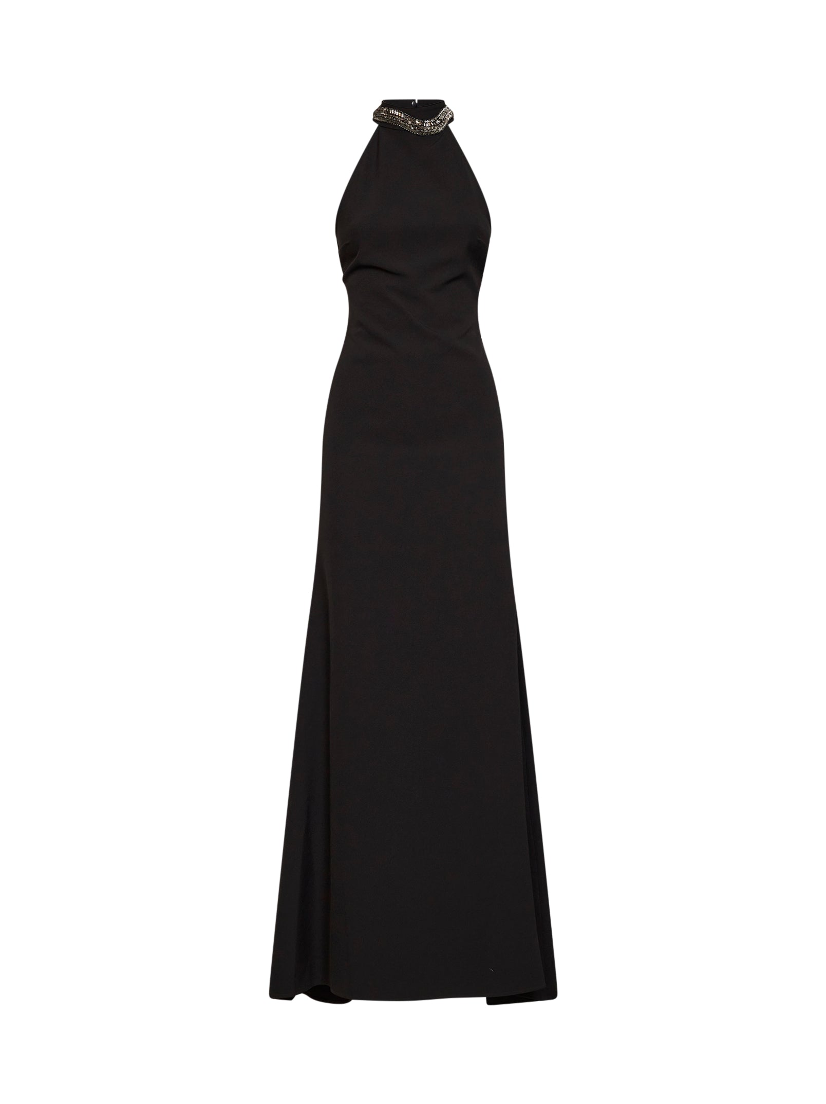 Crystal-Embellished Stretch Crepe Maxi Dress — Black