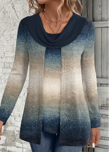 Modlily Multi Color Fake 2in1 Ombre Long Sleeve Sweatshirt