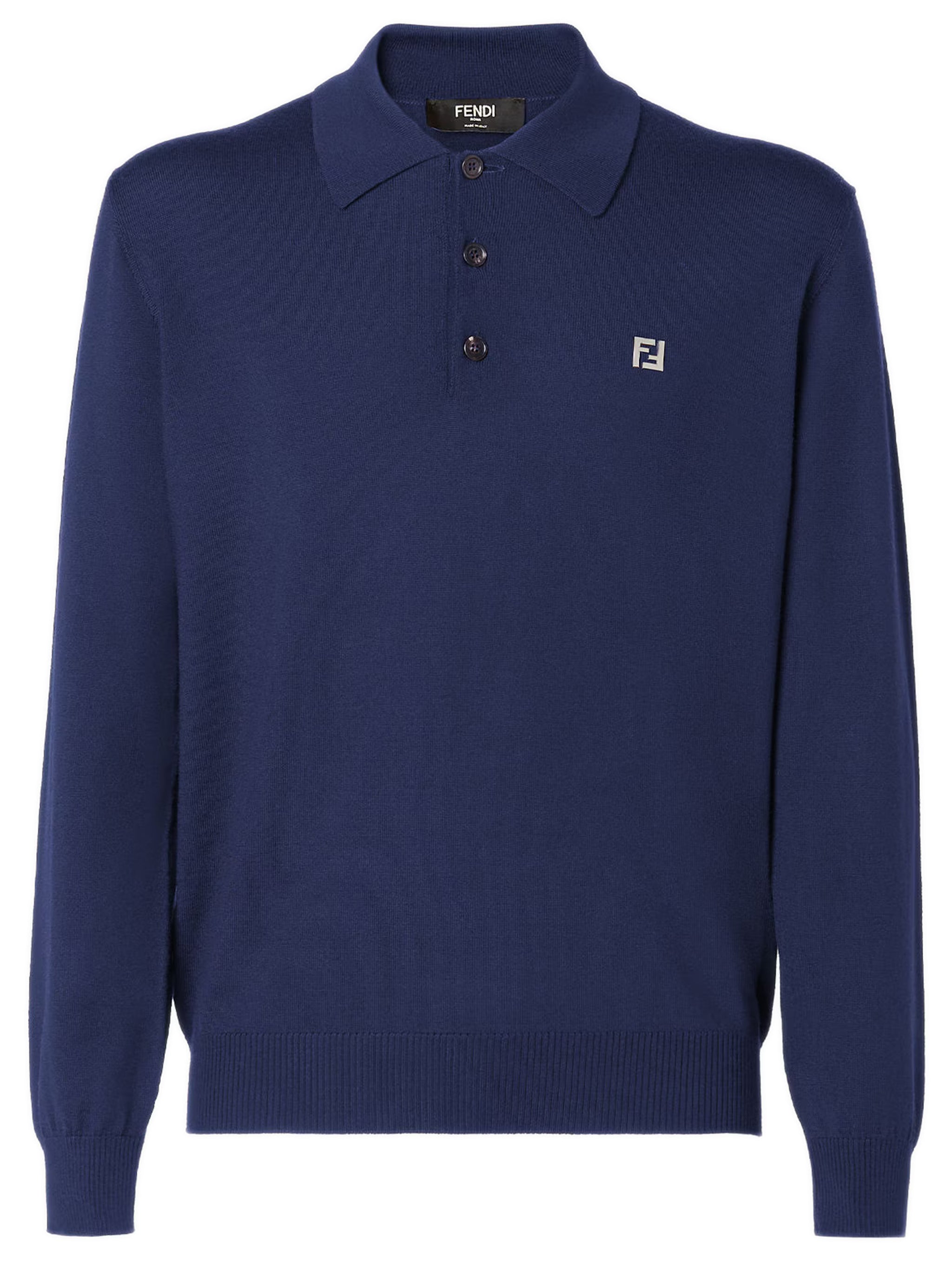 Men's Long-Sleeved Wool Polo Shirt with Micro FF Emblem