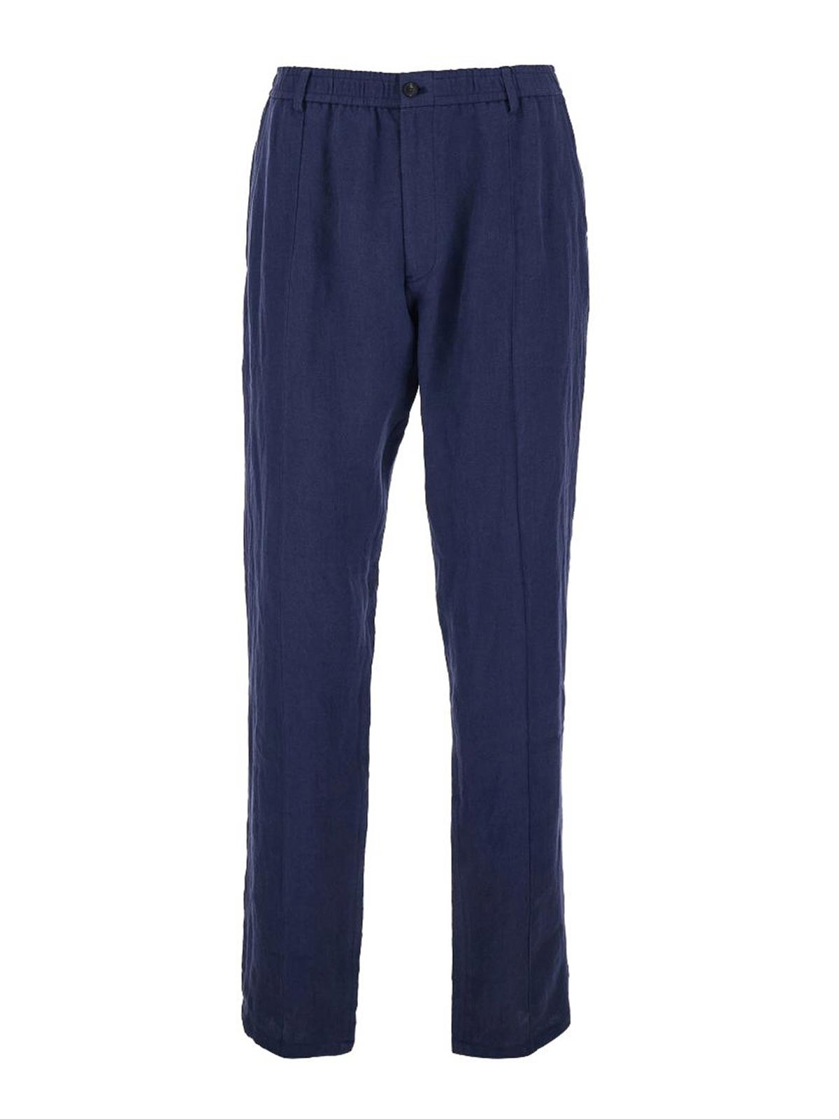 Blue Straight-leg Pants In Linen Man