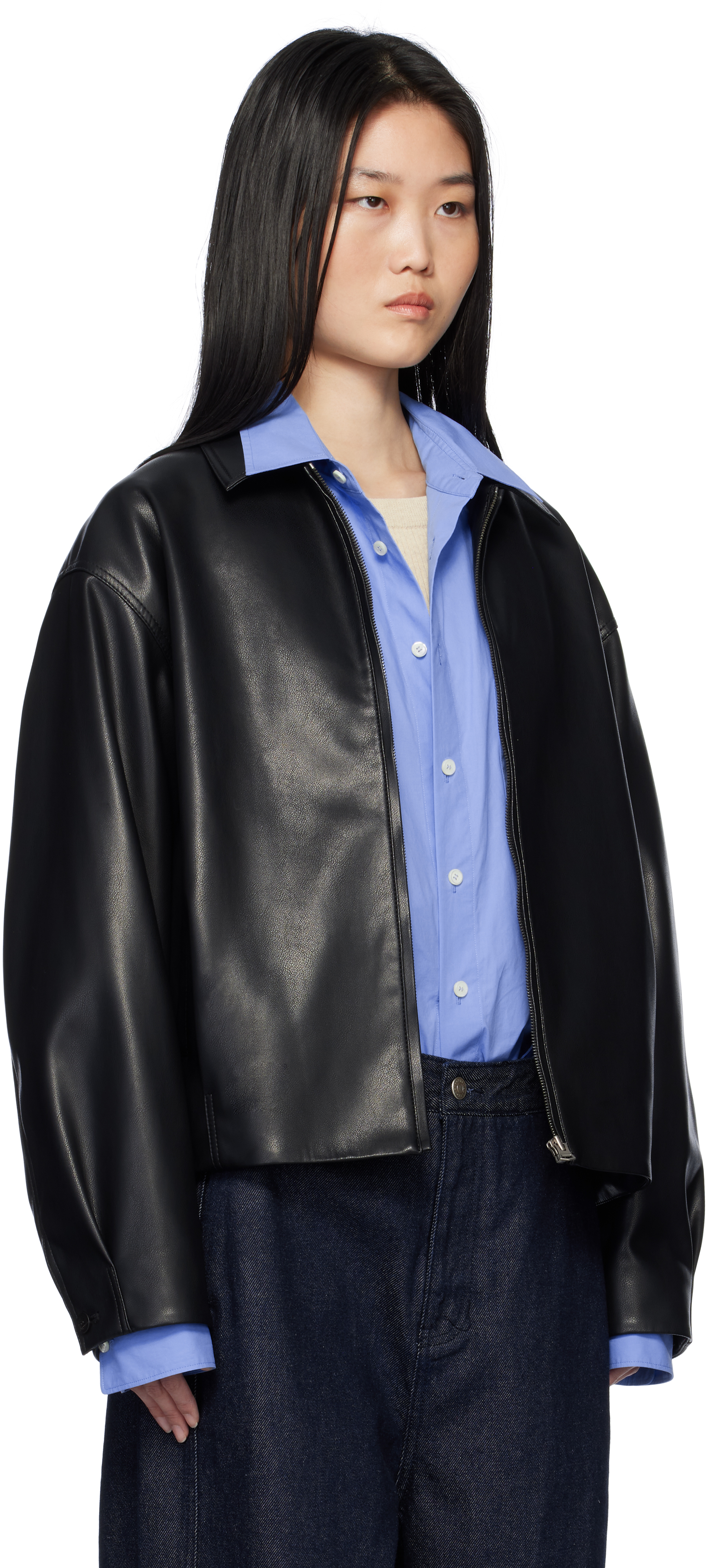 LE17SEPTEMBRE Black Spread Collar Faux-Leather Jacket