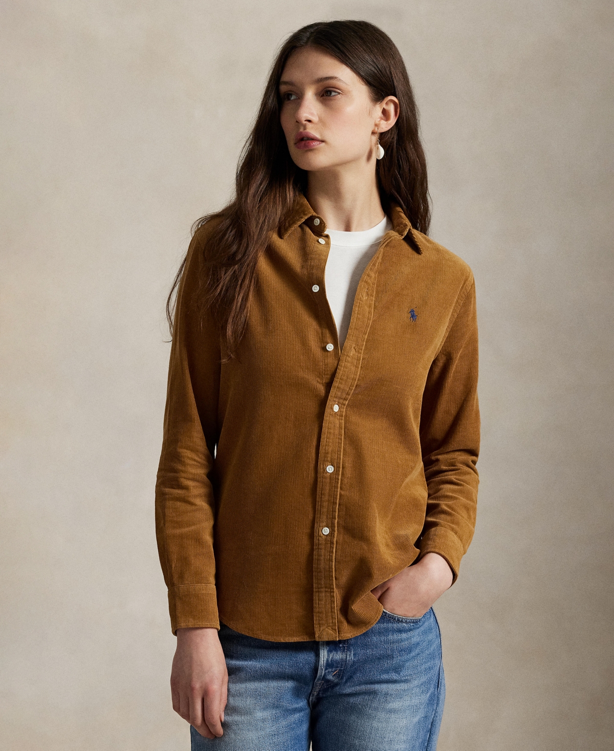 Women's Classic-Fit Cotton Corduroy Shirt - Tan