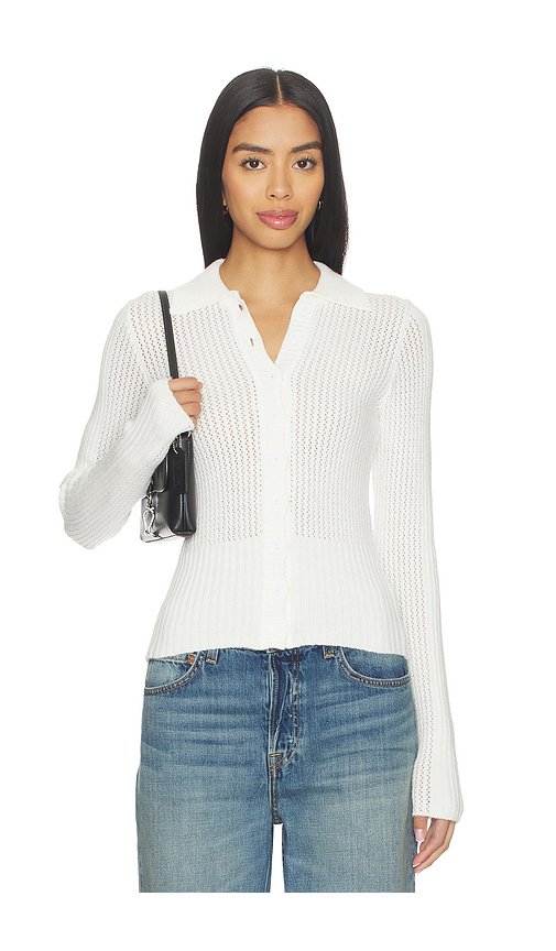 ALL THE WAYS Kelly Button Up Sweater in White. L. Also in M, S, XL