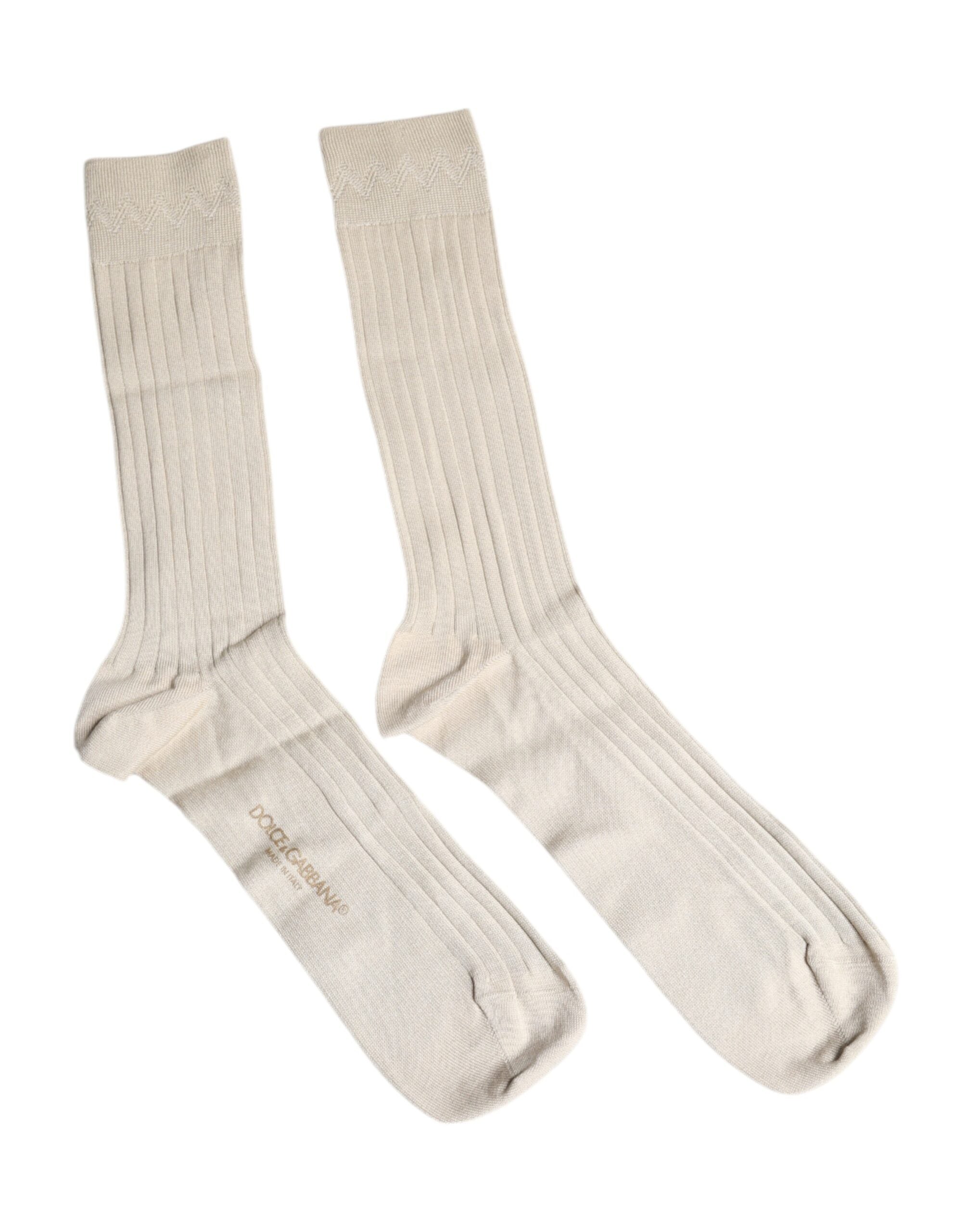 Beige Cotton Stretch Logo Mid Calf Socks Blend Clothing