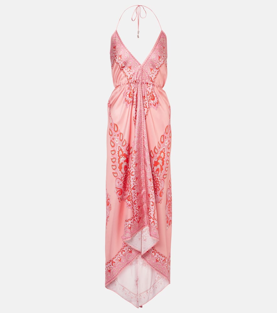 Paisley asymmetric silk midi dress