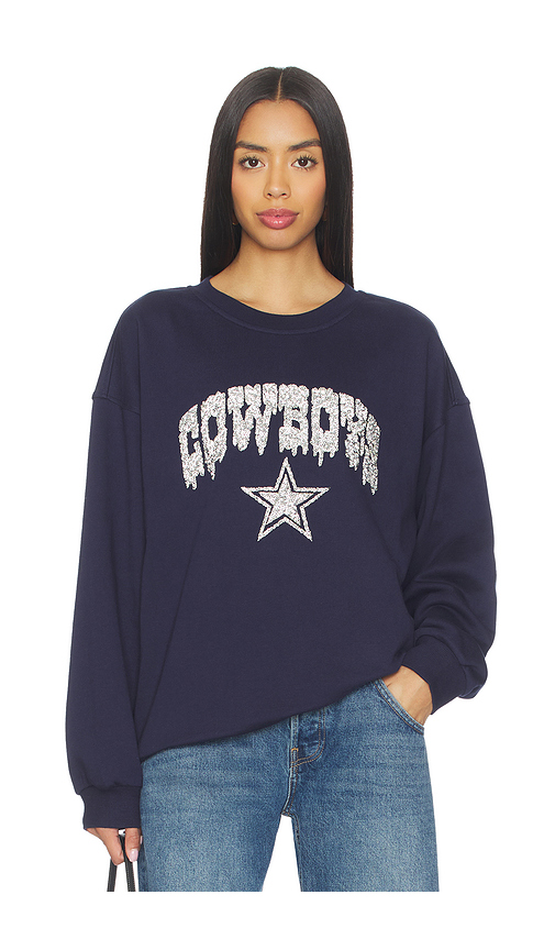 The Wild Collective Cowboys Oversized Crew Pullover With Crystal Rock in Navy. XL also in L, M