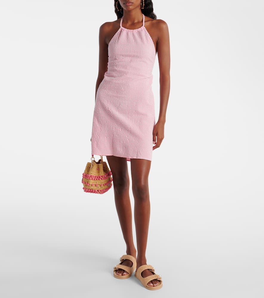 Gingham halterneck seersucker minidress