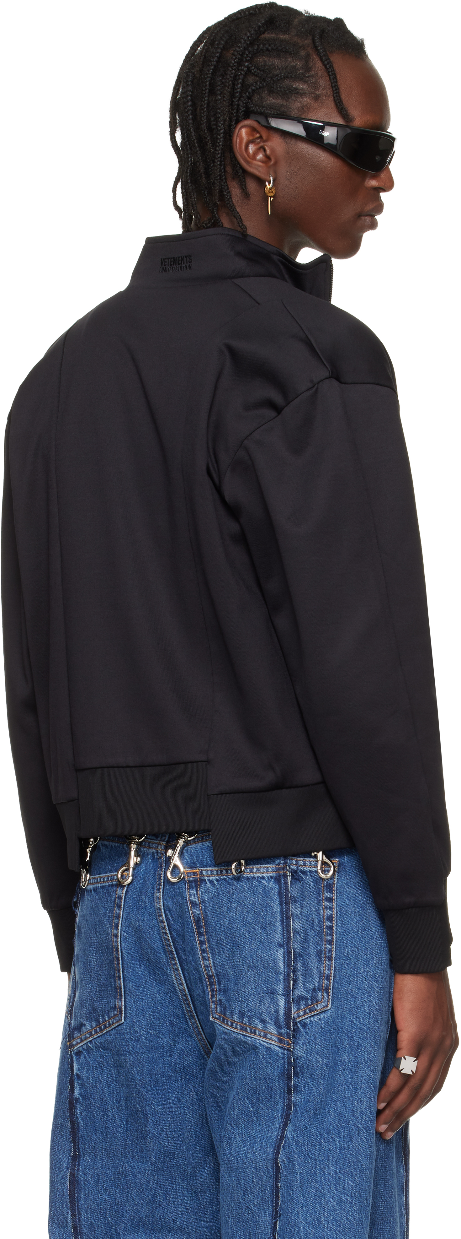 Black Cut-Up Athletic Zip-Up Track Jacket
