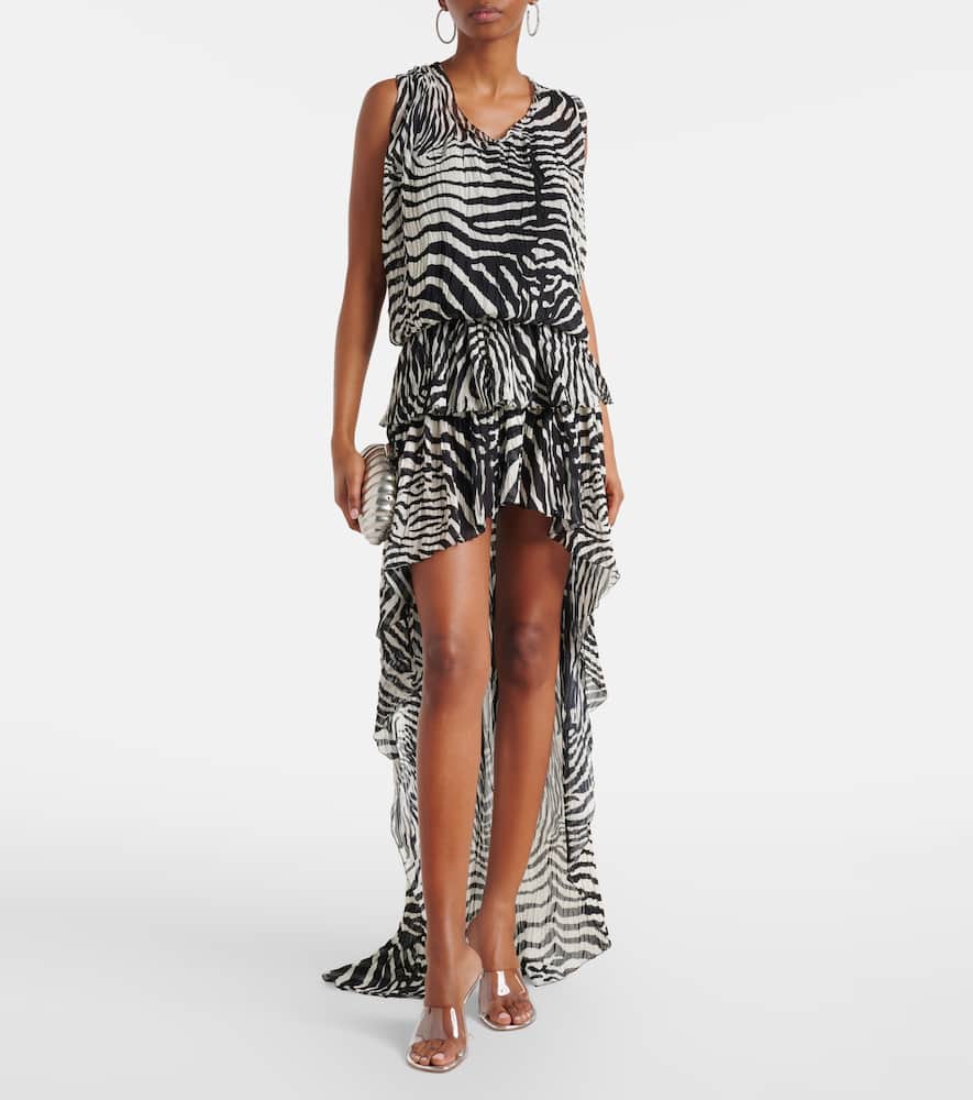 Zebra-print asymmetric chiffon minidress