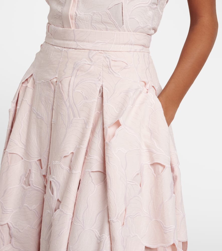 Cutout floral pleated midi skirt