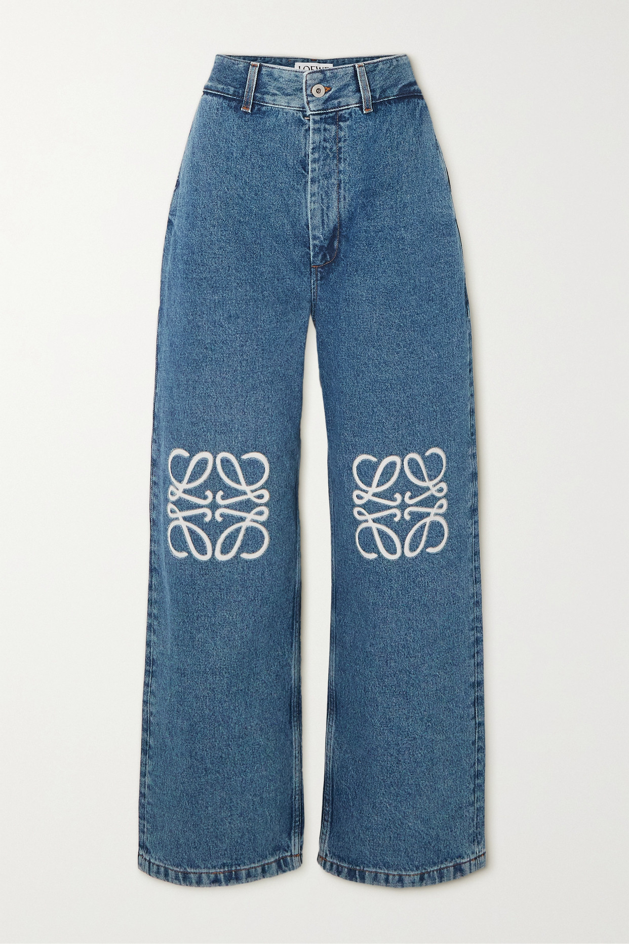 Anagram Appliquéd High-rise Wide-leg Jeans