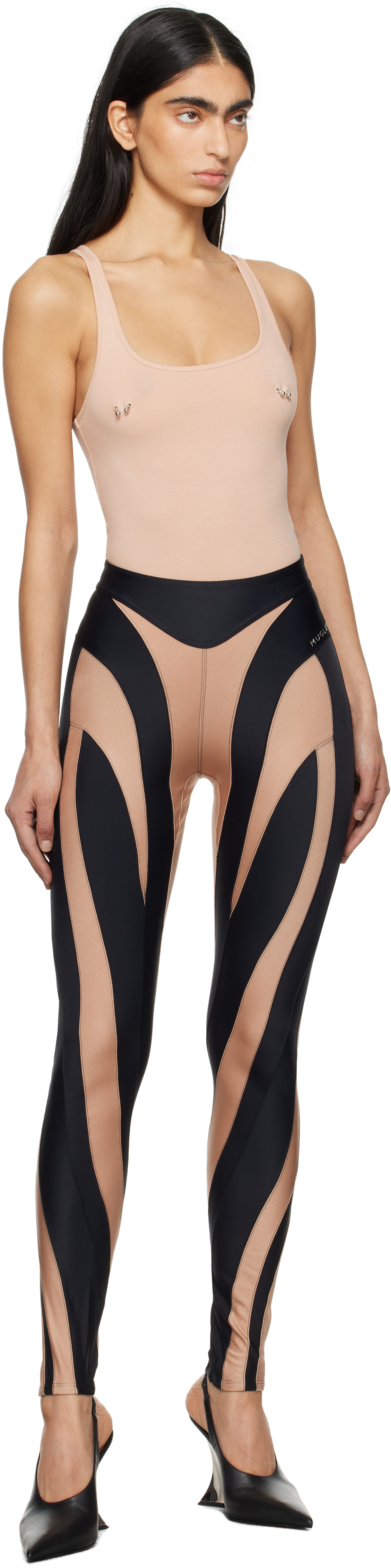 Mugler Black & Tan Spiral Leggings