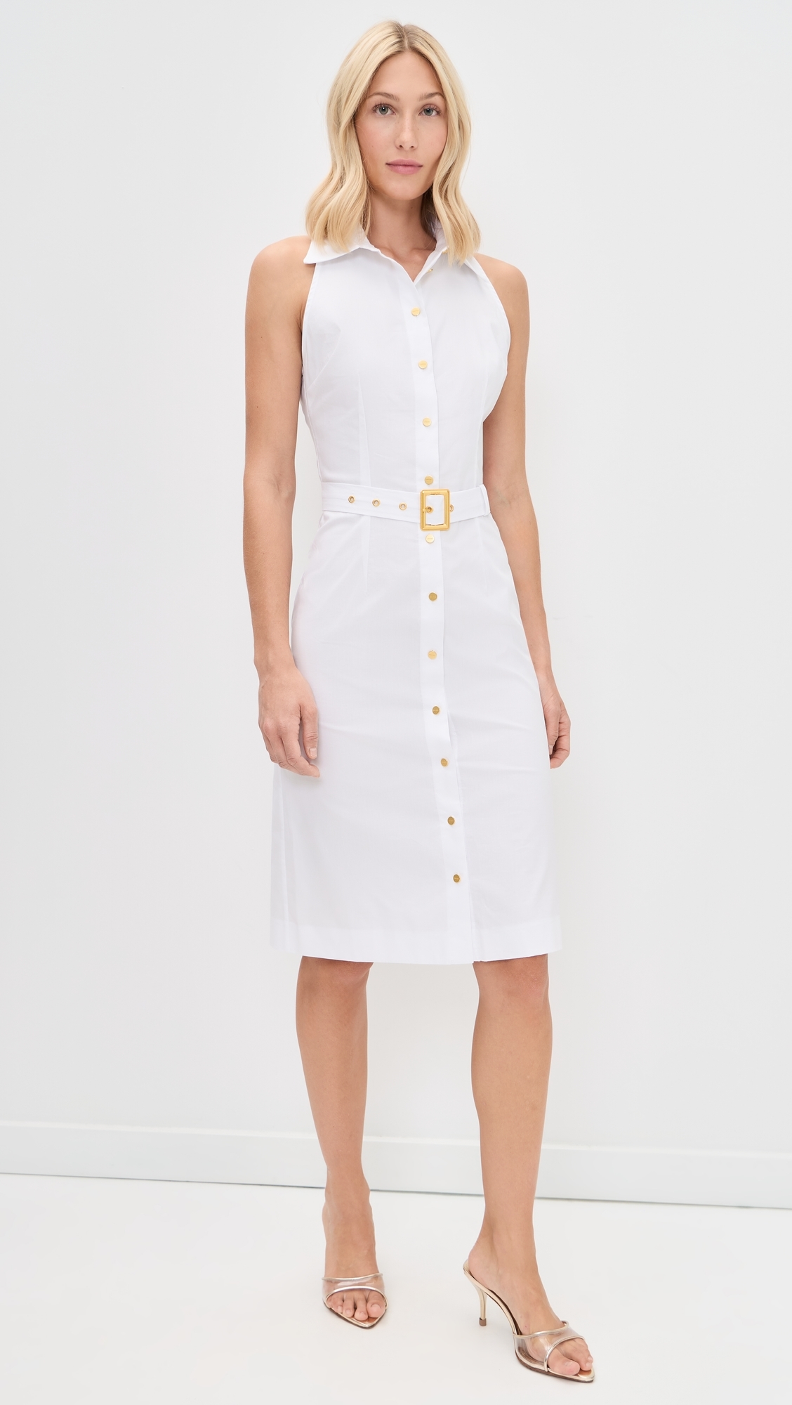 Lisette Sleeveless Buttondown Dress White