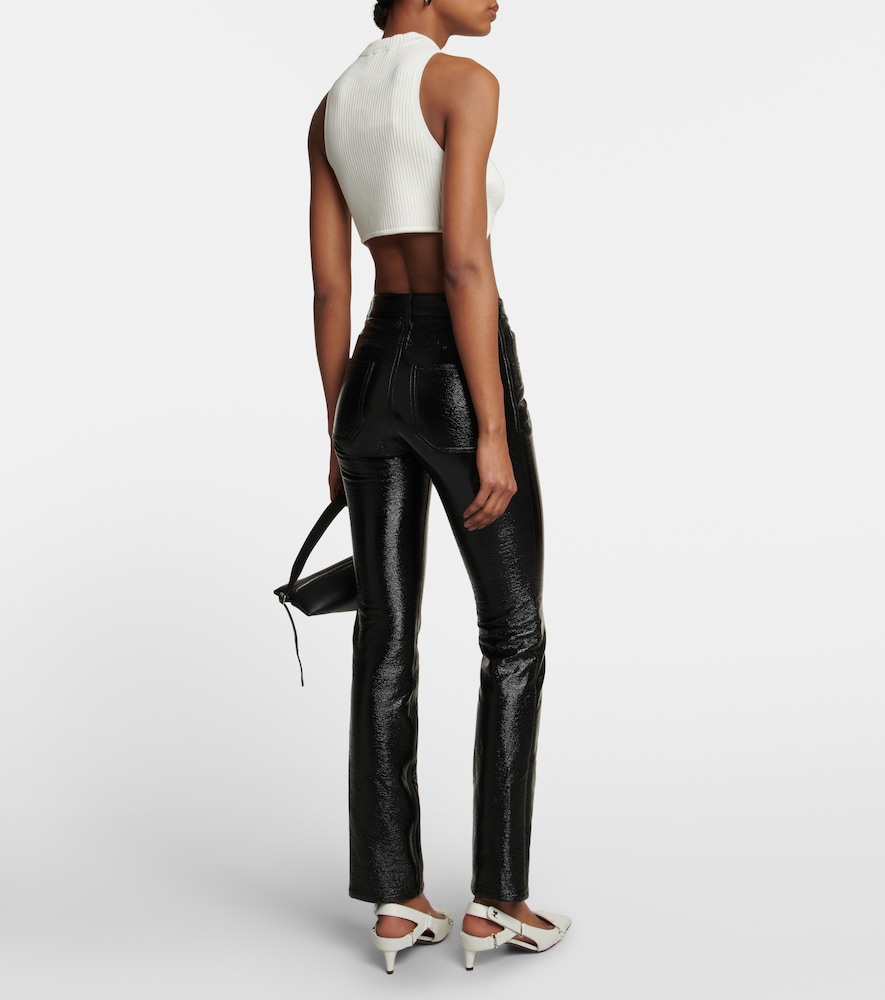 Courrèges Ribbed-knit cropped top with suspenders