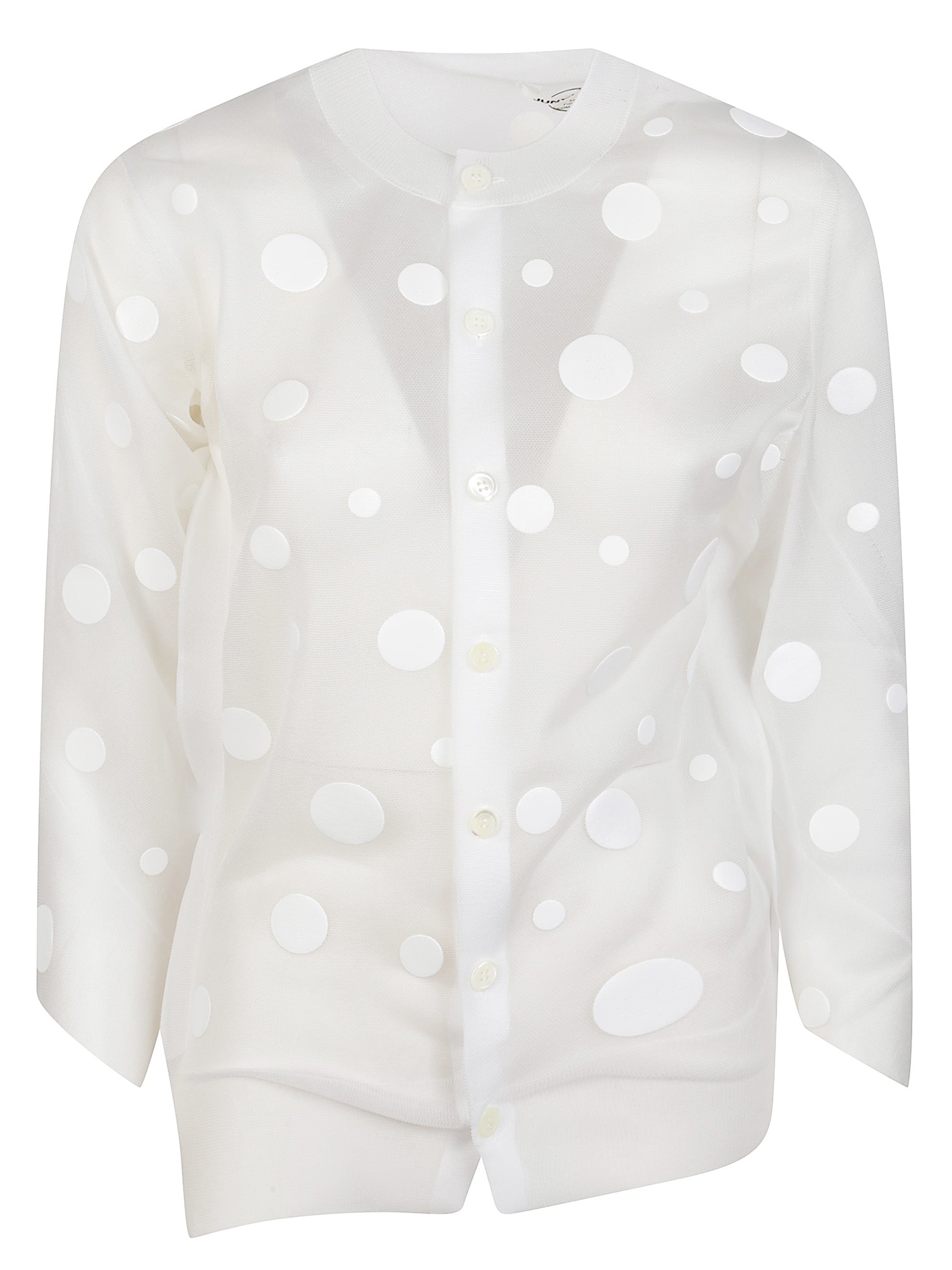 Polka Dot Button-Up Sweater with Long Sleeves