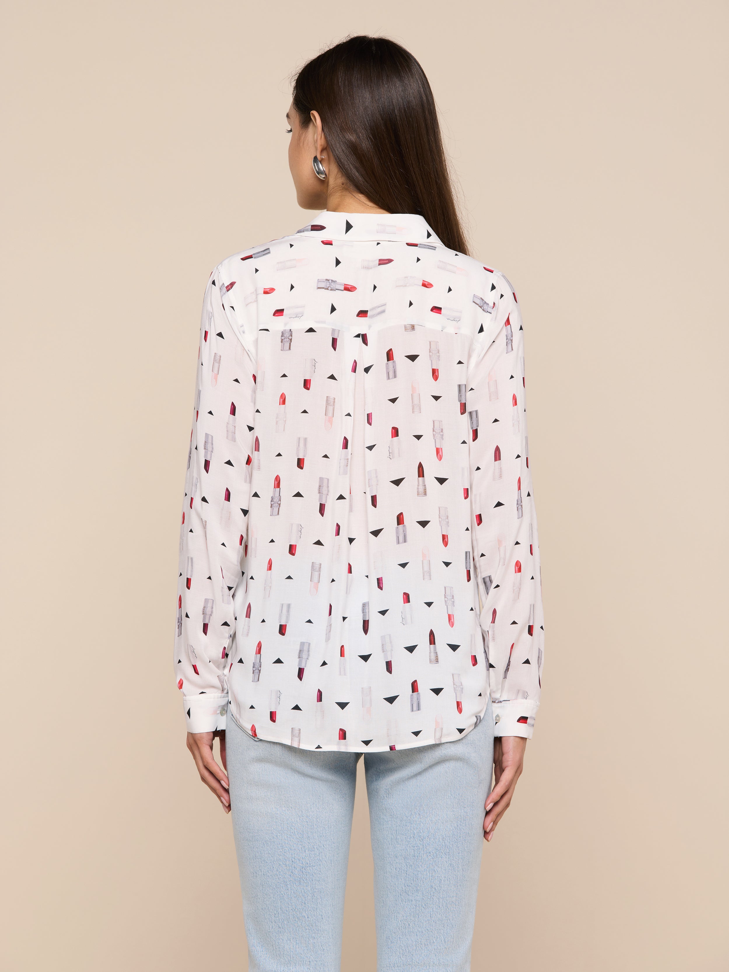 Holly Blouse Top In Ivory Multi Lipstick Geo