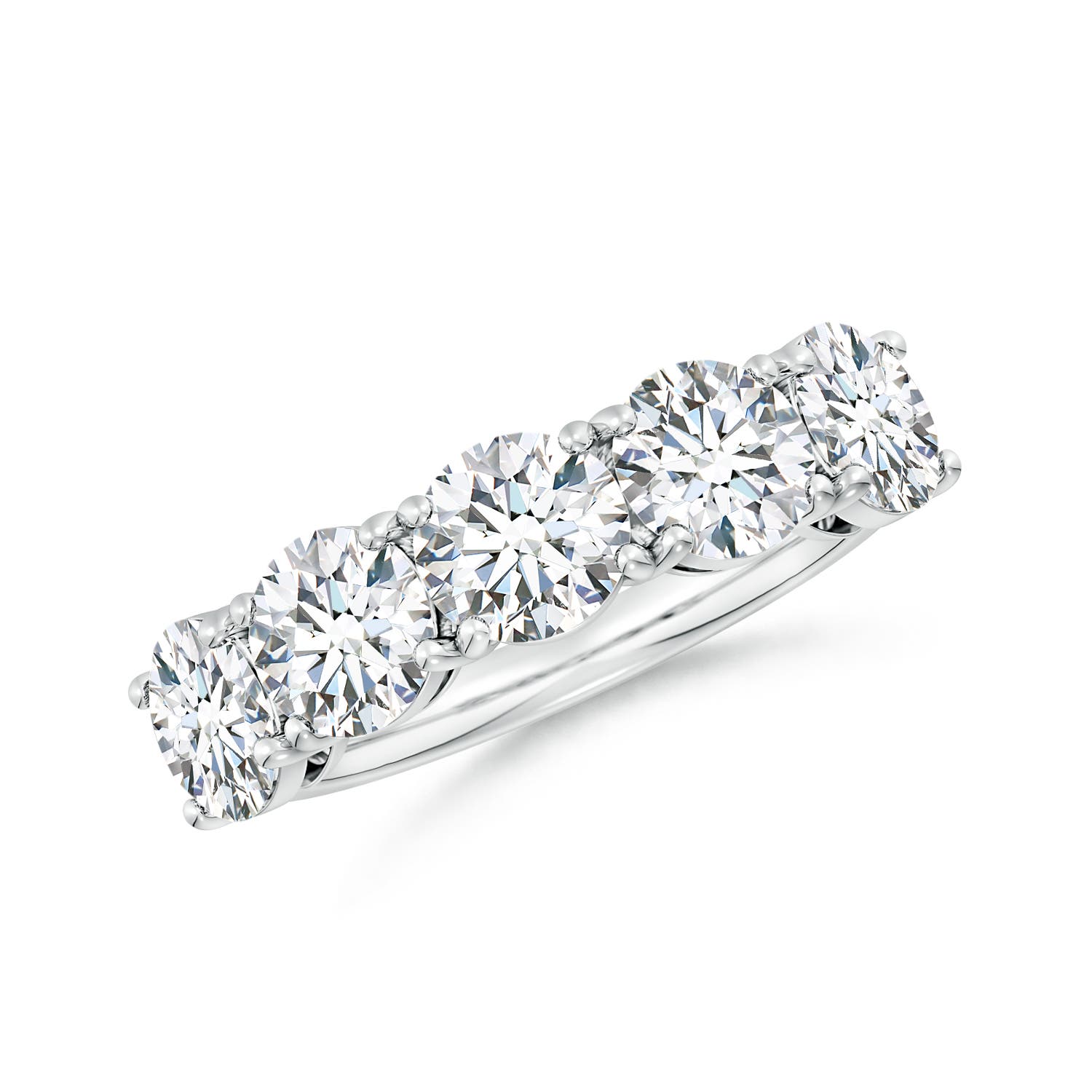Angara 3.75 Carats Lab-Grown Round Diamond Five Stone Classic Anniversary Ring in Silver