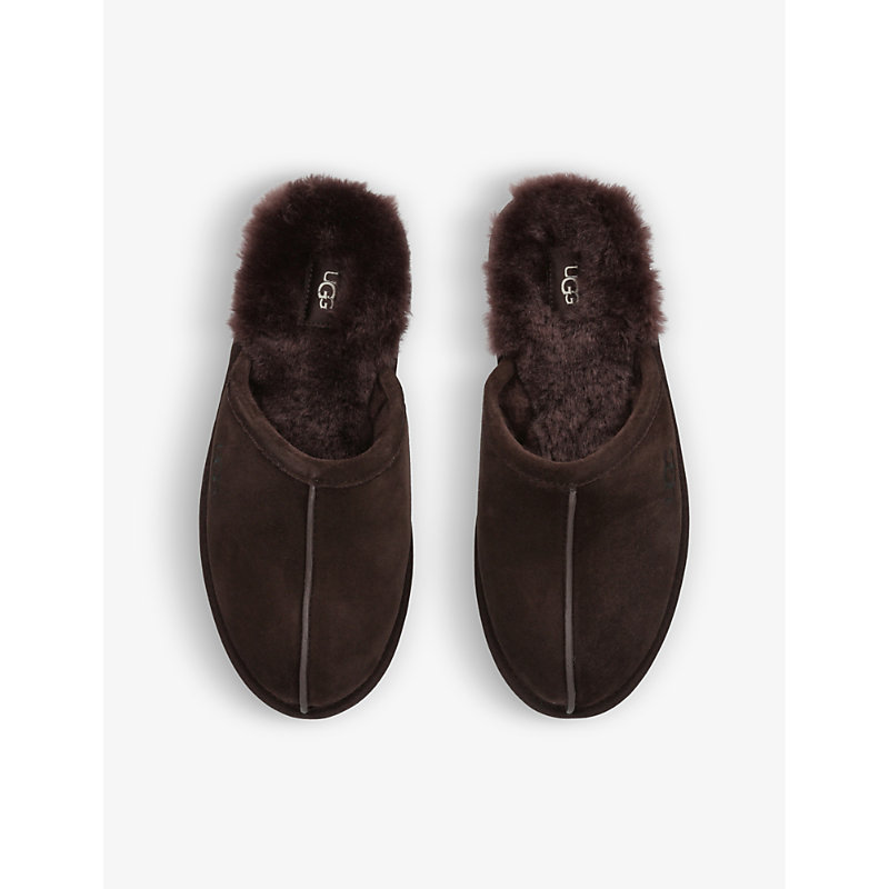 Mens Brown/oth Scuff Logo-embroidered Suede and Shearling Slippers