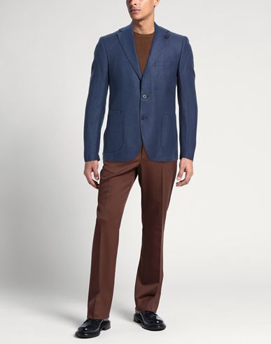 Man Blazer Blue Size 42 Polyester, Linen, Cotton, Viscose, Elastane
