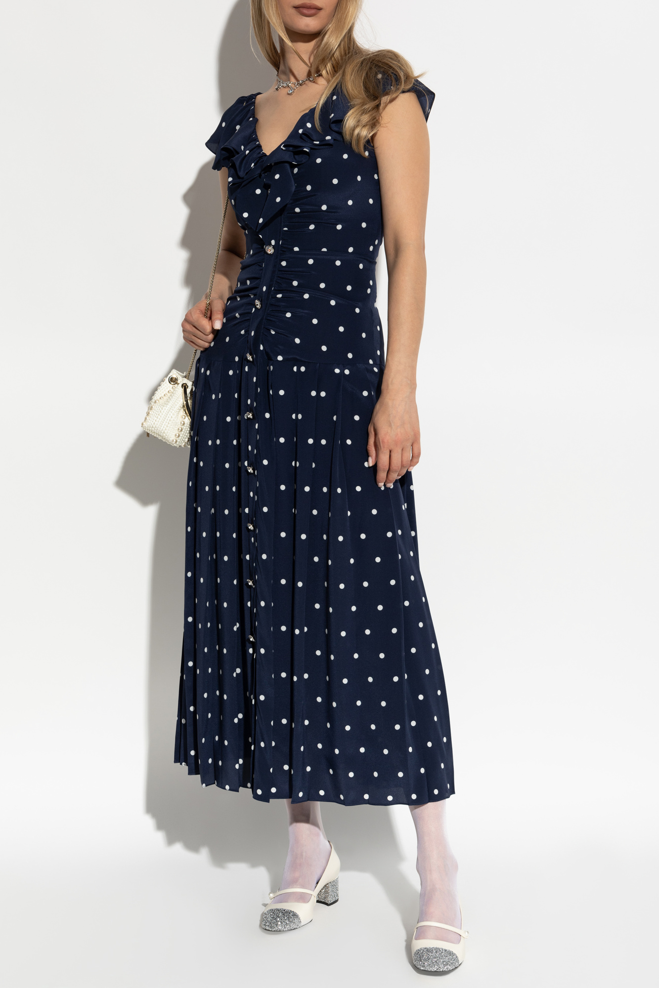 Dress With Polka Dot Pattern, Women's, Navy Blue