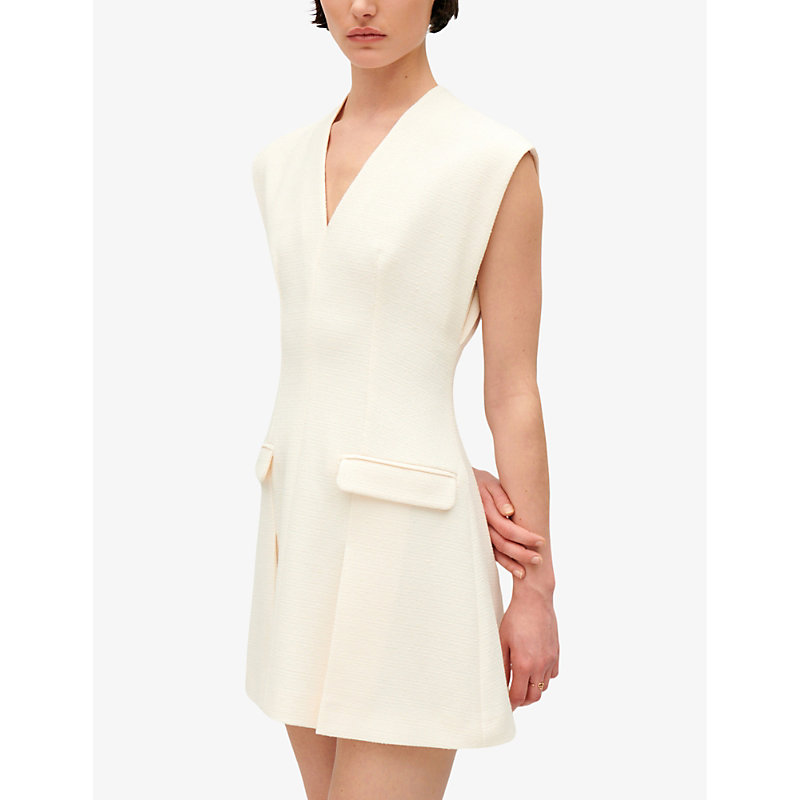Womens Naturels Plunging V-neck Flared Tweed Mini Dress