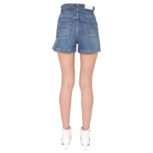 Paint-splatter print denim shorts