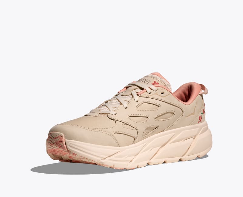 HOKA Vibrant Bloom Clifton L Shoes in Vanilla/Dry Clay