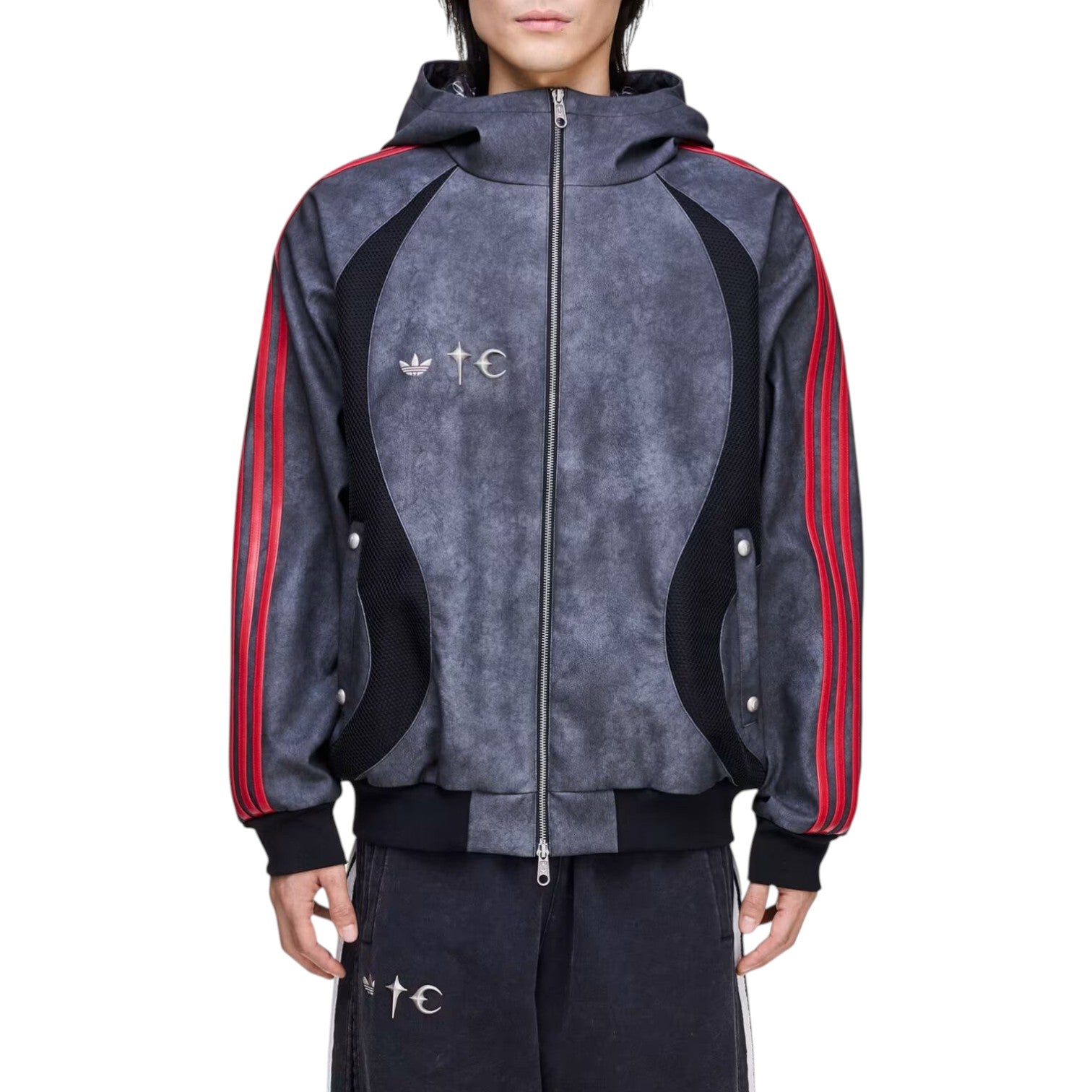 X THUG CLUB TEAMGEIST Faux Leather Jacket Asia Sizing 'Black Antique Silver'