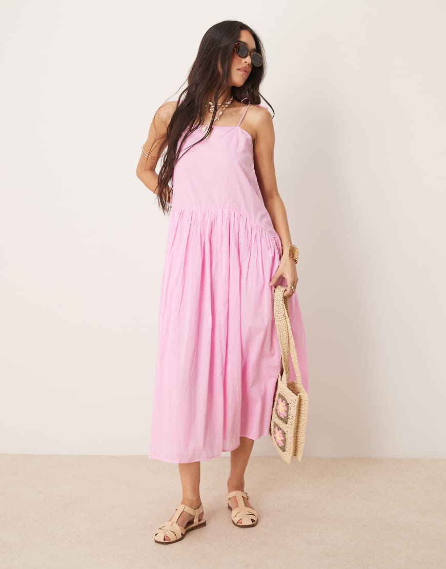 ASOS DESIGN dropped waist midaxi dress in pink
