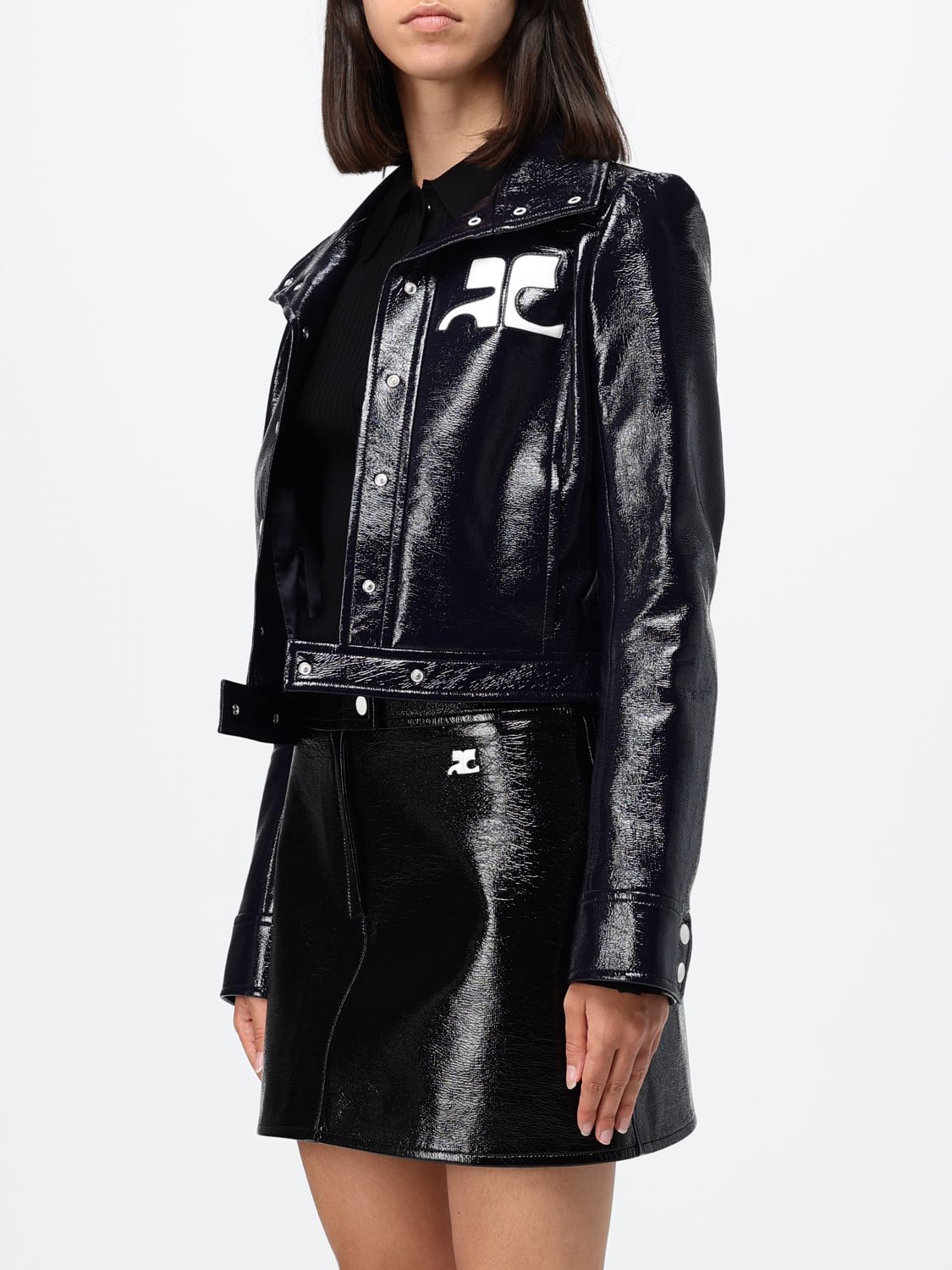 COURRÈGES Slim Fit Cropped Coated Cotton Jacket with Logo