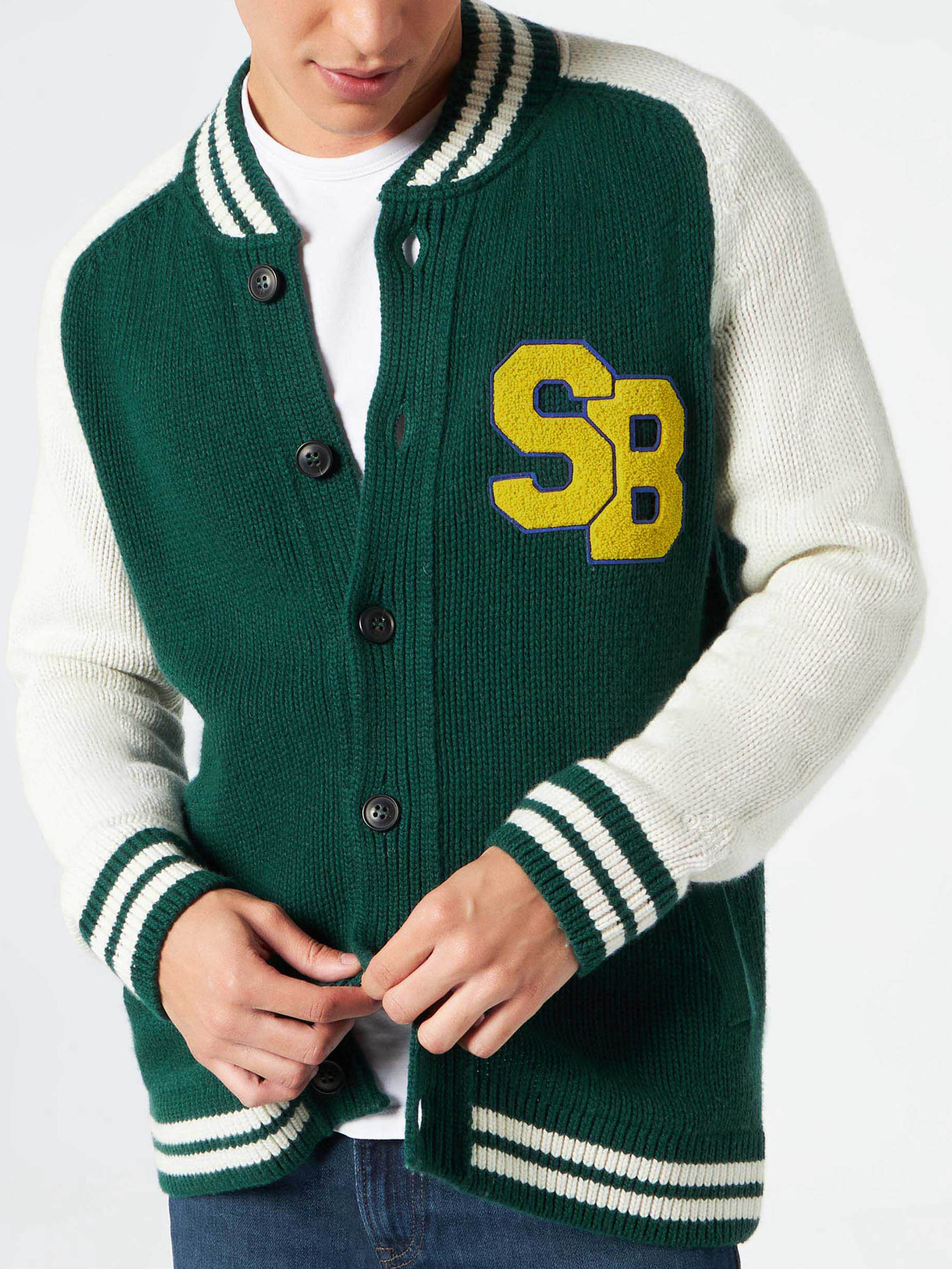 Green Knit Bomber College Style Benjamin Knitwear - Men