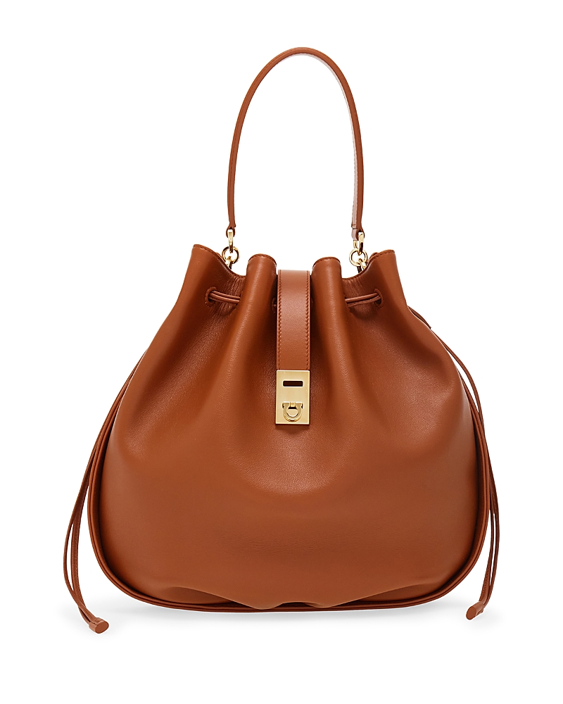Hug Buckle Leather Bucket Bag