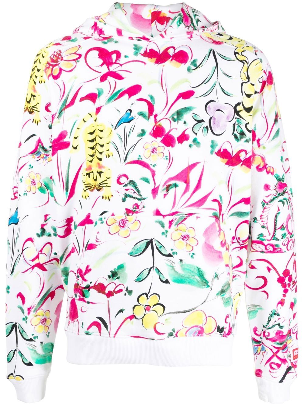 Floral-print logo-patch hoodie - White