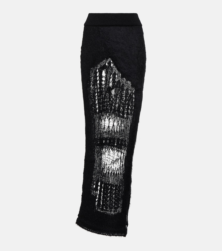 Distressed mohair-blend maxi skirt