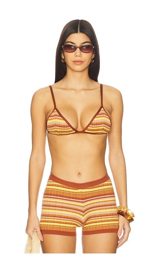 Bananhot Ann Top in Toffee Rib Stripes - Tan,Rust. L also in M
