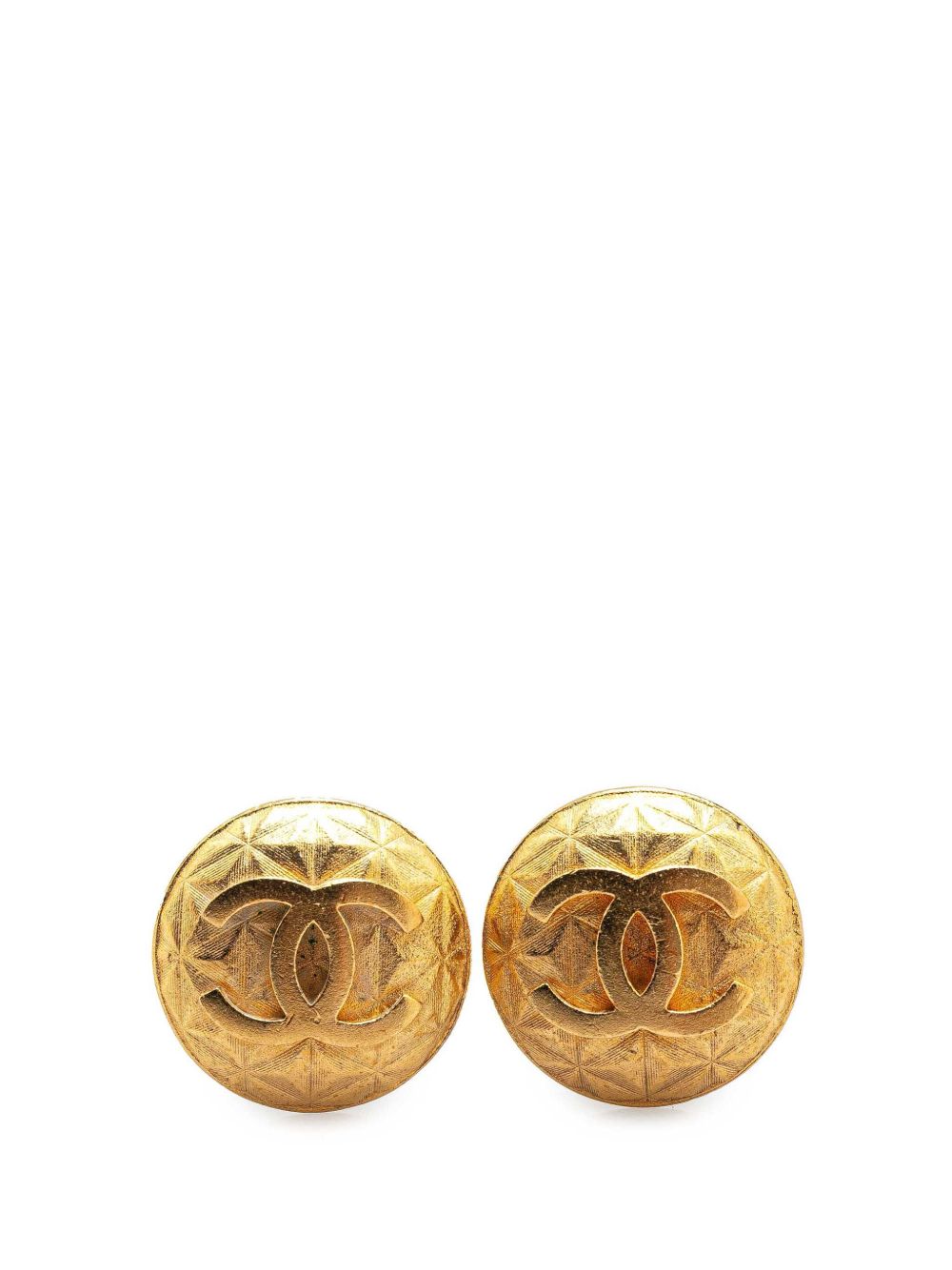 CHANEL Pre-Owned 1995 Gold Plated Quilted CC Clip On Earrings costume earrings
