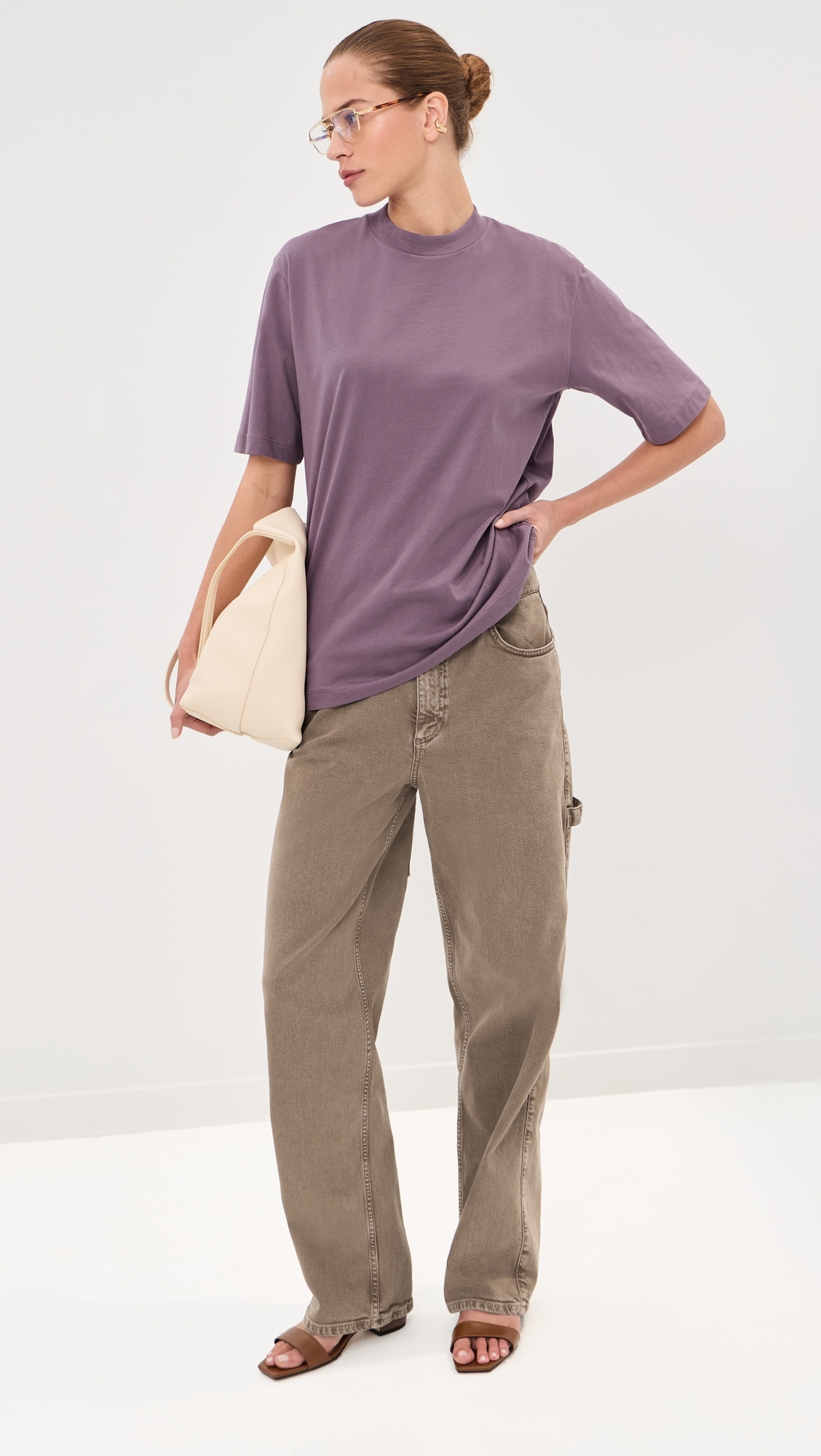 Garment Wash Stretch Twill Slouchy Carpenter Jeans Brown
